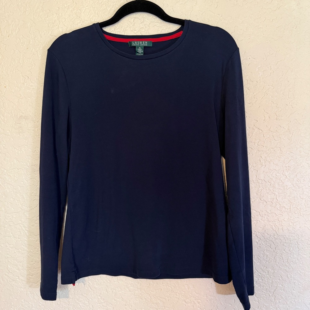 Lauren‎ Ralph Lauren Top Womens XL Navy Blue Long Sleeve Cotton Blend Casual